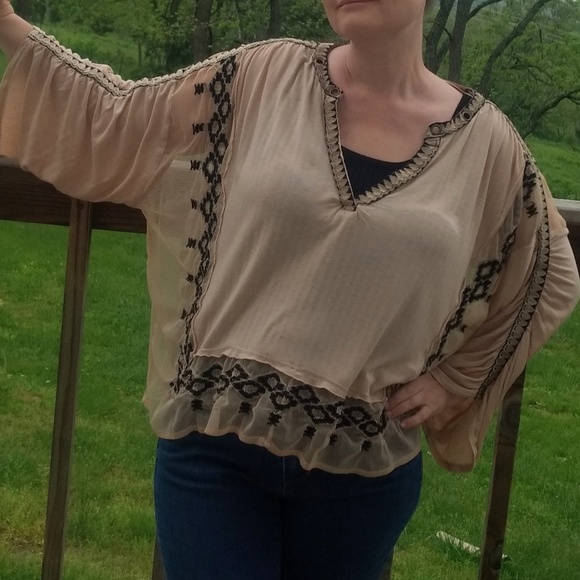 Free People Eden Embroidered Peasant Top Bohemian - Picture 3 of 8